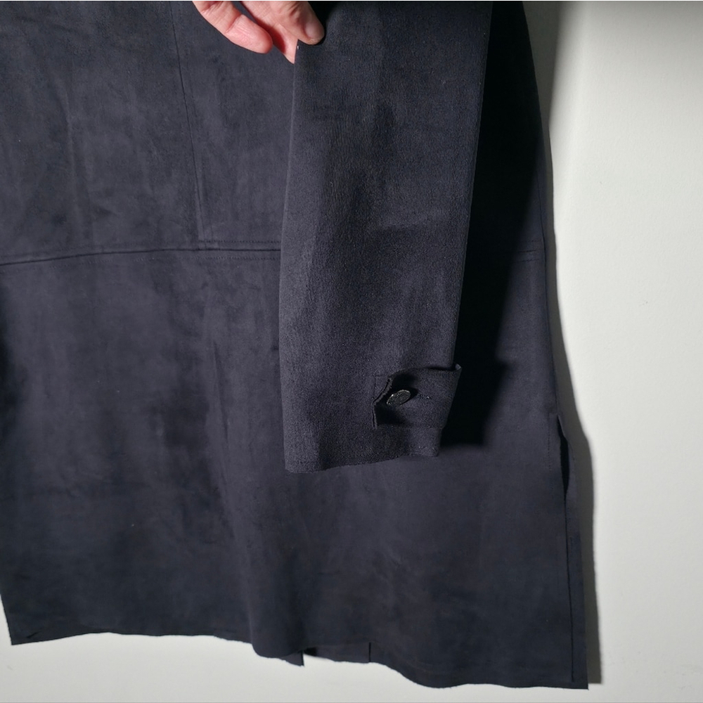 Bylyse Longline Faux Suede Jacket Navy Button Front Pockets Small - Picture 6 of 12